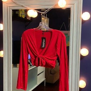 Red boohoo tie top